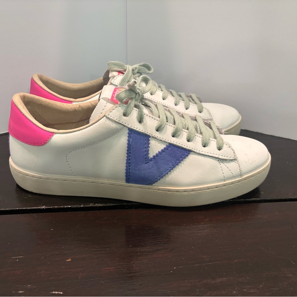 Victoria Women's Sneakers - White with Blue and Pink Accents